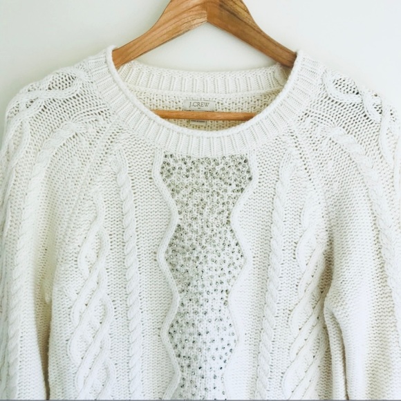 Woman’s J Crew White Beaded Pull-Over Sweater Size Medium - Picture 2 of 9